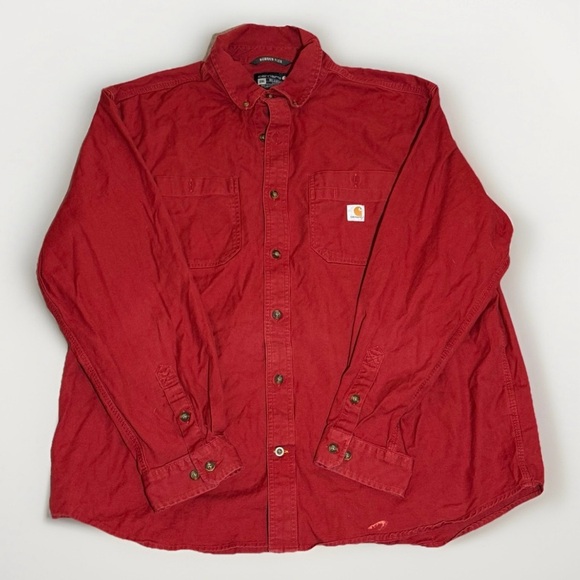 Carhartt Shirt Men 2XL Red Rugged Flex Button Down Workwear Relaxed Fit - Picture 1 of 9